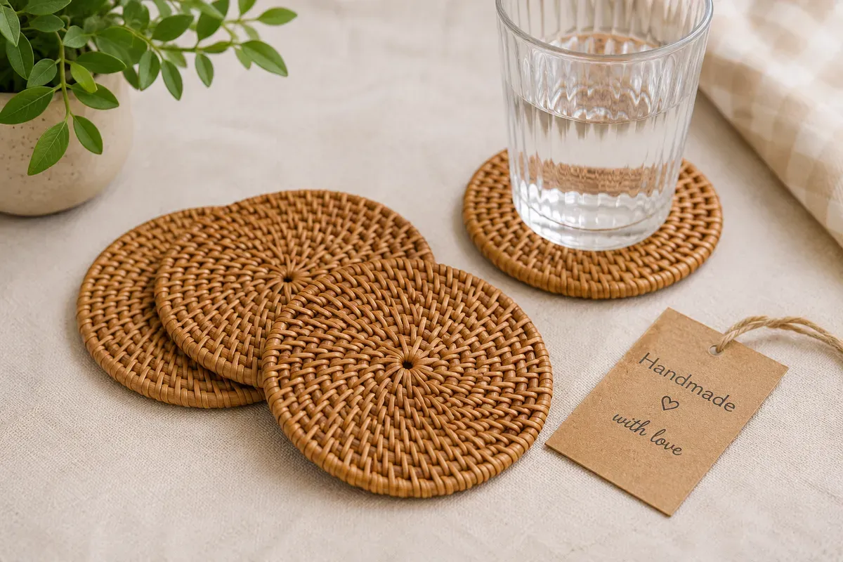 Handmade Rattan Coaster Set